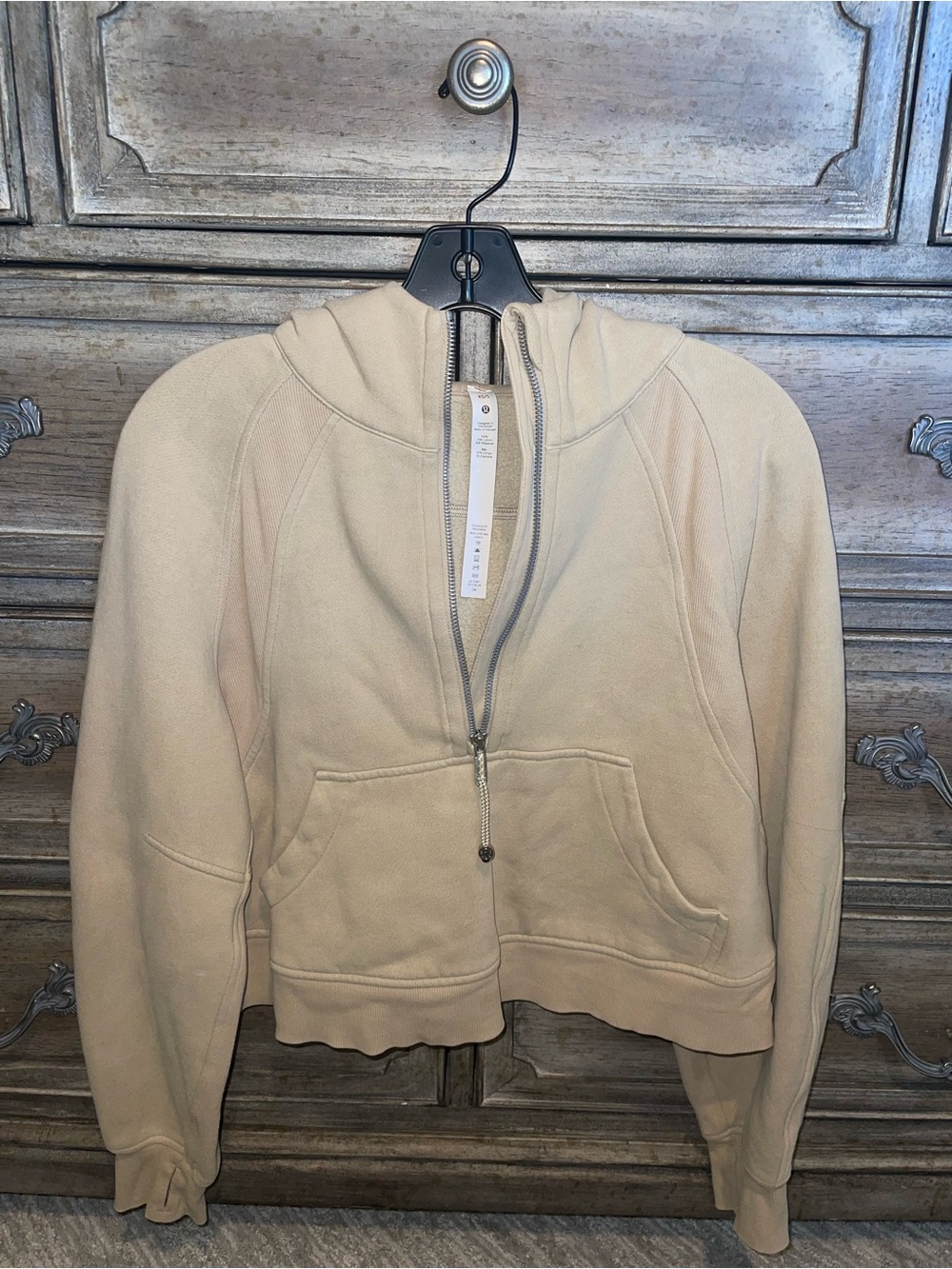 Lululemon Scuba Half-Zip Hoodie Cropped Sweatshirt in neutral beige color sz 4 - Picture 4 of 13
